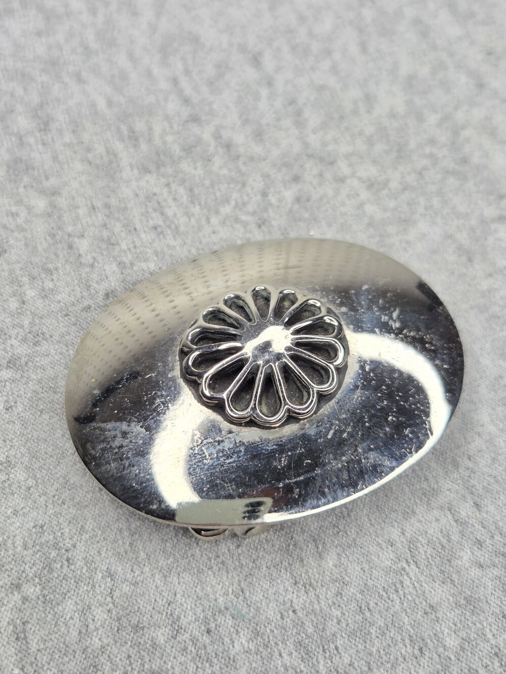 Womens Vintage Navajo Silver Concho Belt Buckle Oval Domed Rosette BC Signed